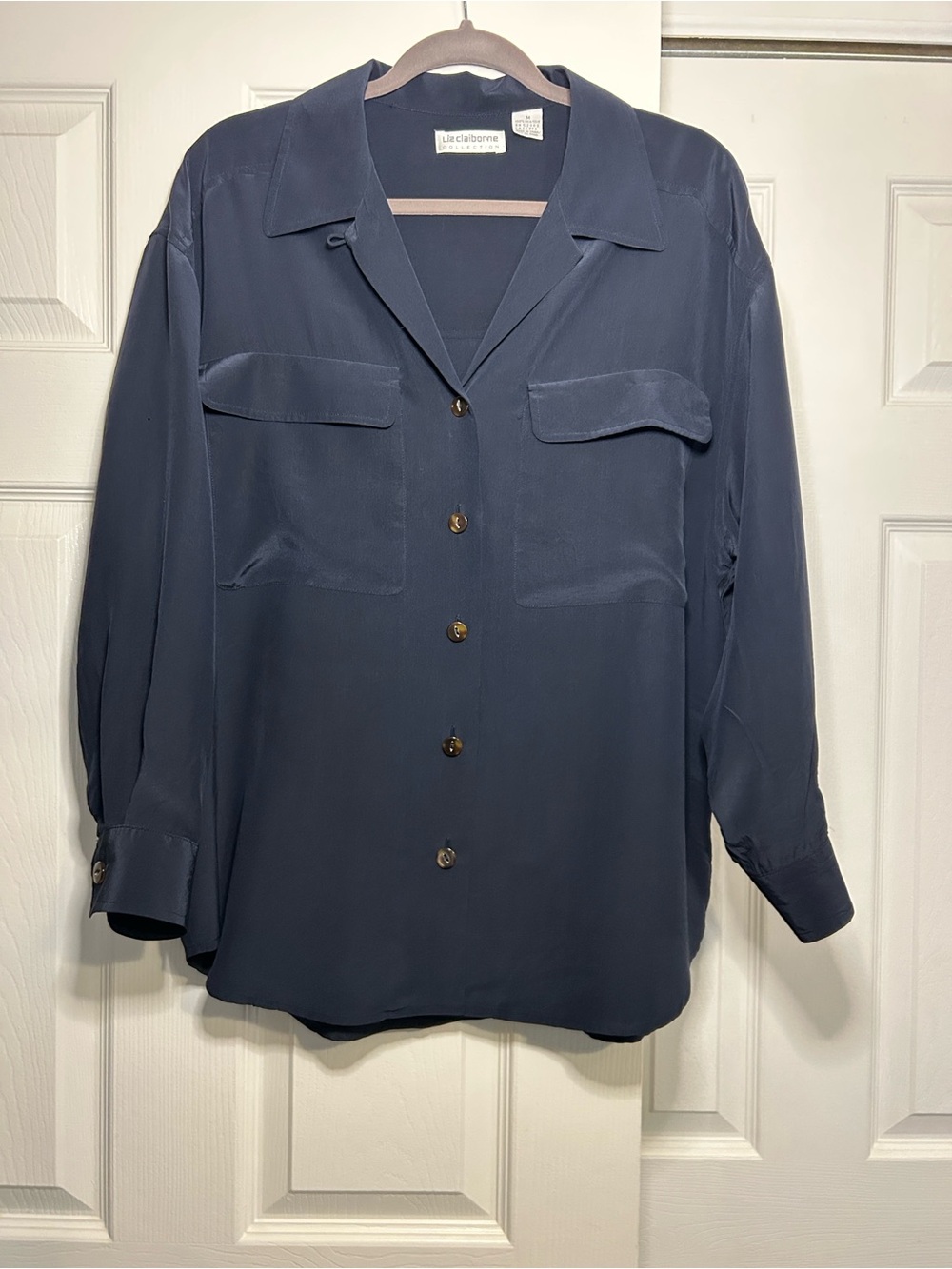 Liz Claiborne Navy Button-Front Blazer-Style Shirt Jacket